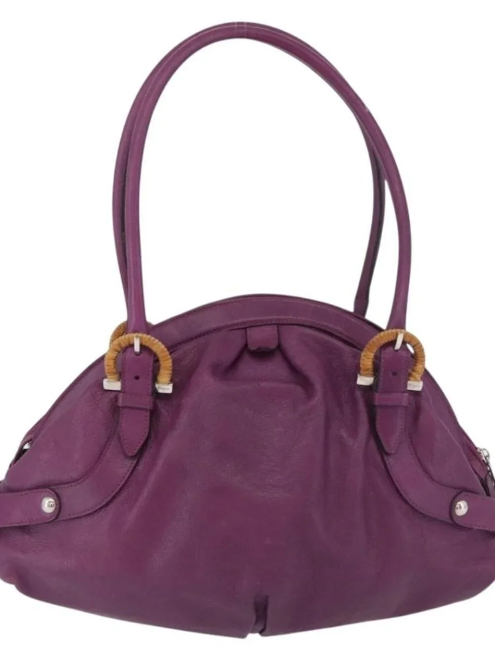 Salvatore Ferragamo Gancini Hand Bag Leather Purple Silver Auth LNZ629